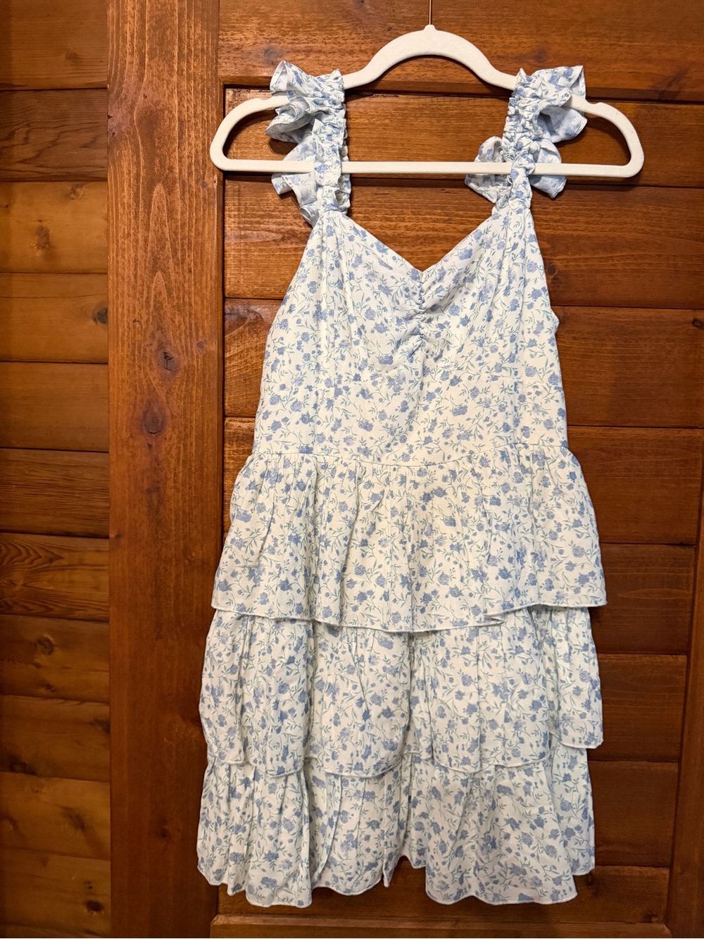 Altar'd State Light Blue Floral Ruffle Tiered Mini Dress